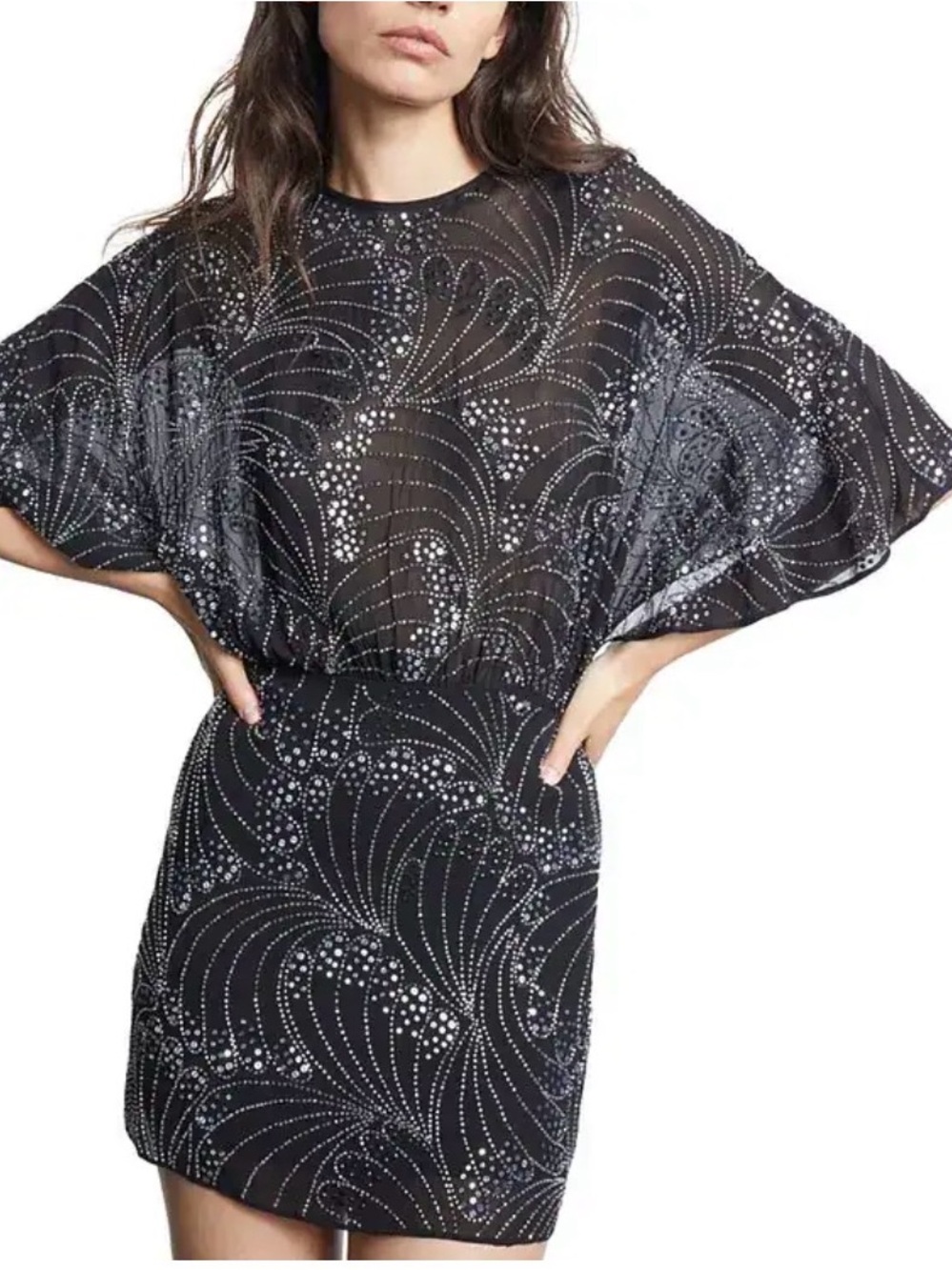 The Kooples Black Mini Dress with Silver Embellishment